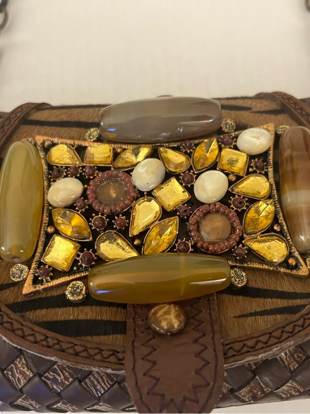 Vintage Mary Frances Brown Embellished Shoulder Bag with Stone Accents - Picture 8 of 11